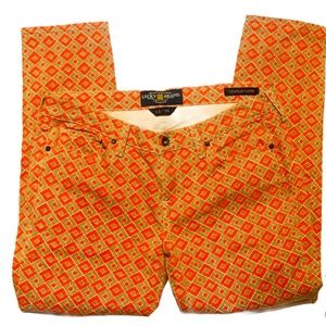 Lucky Brand Charlie Capri Jeans Women Sz 12 Geometrical Orange Pattern Mid Rise